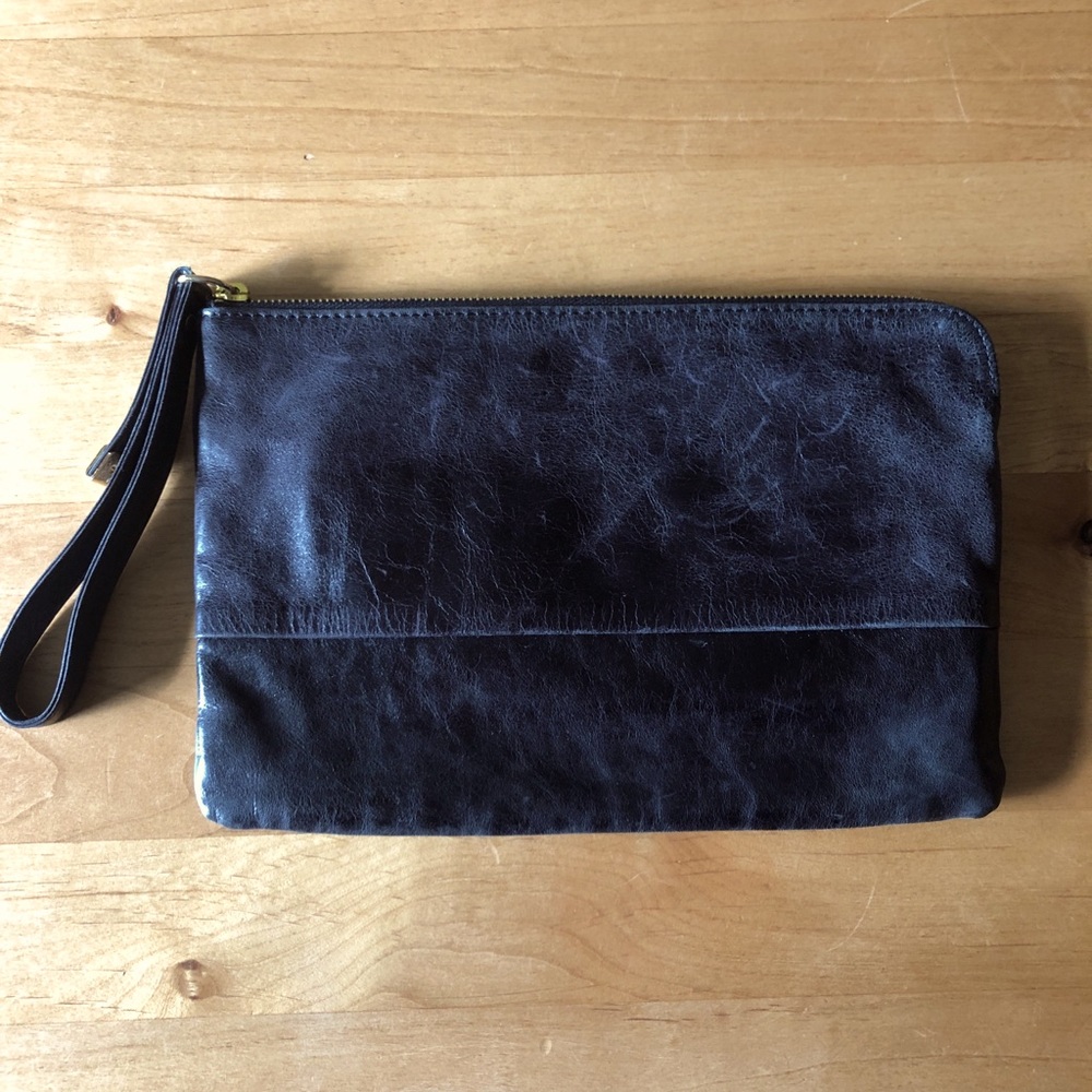 Black leather Hobo wristlet purse
